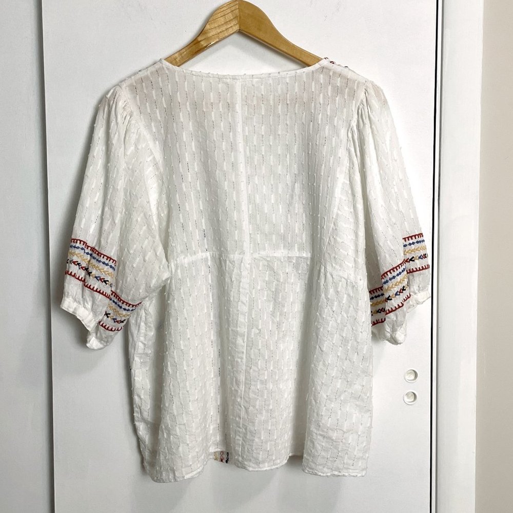 ACOS&A white boho cotton tunic top XL – embroidered v-neck, puff sleeves - Picture 4 of 8